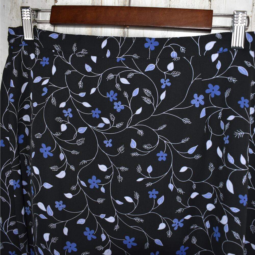 Vintage Floral Maxi Skirt Medium Black Blue Flowy 90s Dark Grunge Whimsigoth M - Picture 2 of 8